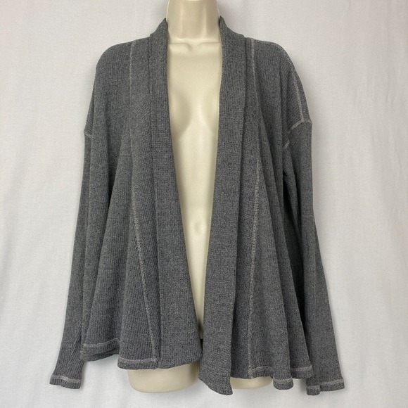 Three Dot Cardigan Sweater Womens Medium Gray Shaker Knit Open Front Minimal - Picture 2 of 14